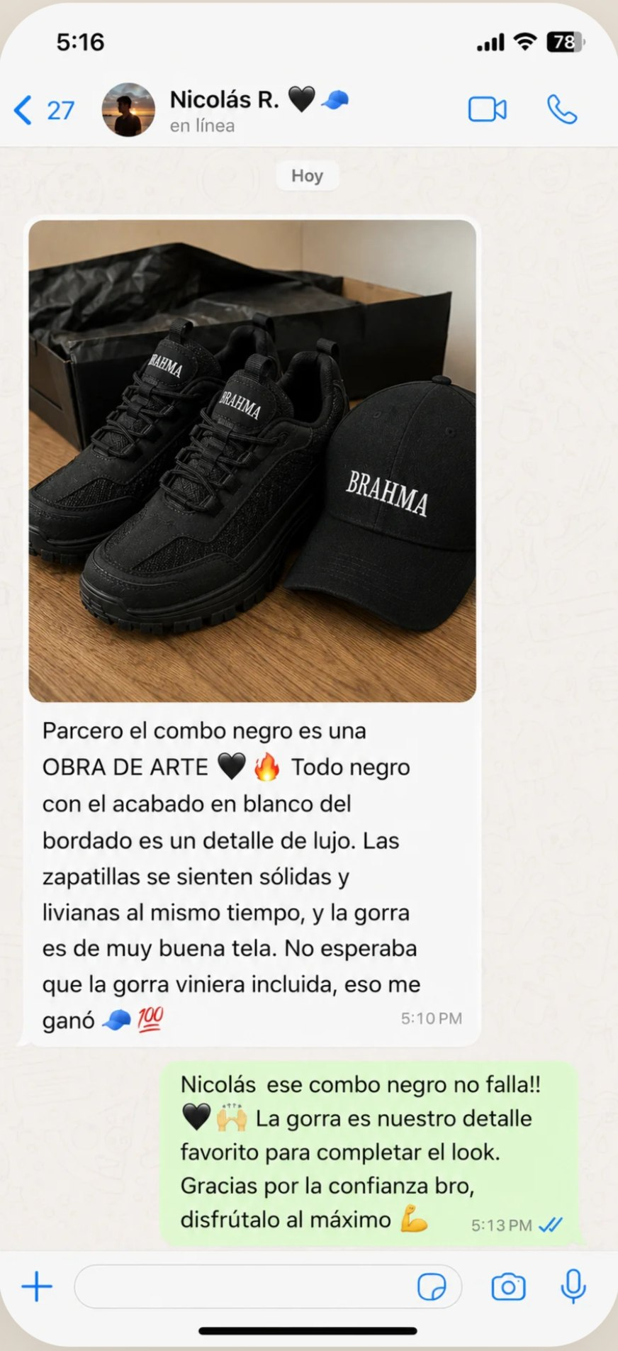 Mensaje de WhatsApp real de Nicolás R. desde Medellín